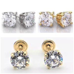 7.0 Ct Brilliant Round Solid 14K Gold Studs